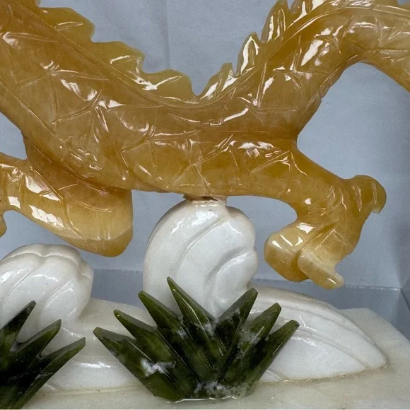 Yellow Jade Carved Stone Serpent Dragon Statue - Picture 12 of 13